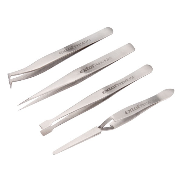 EXTOL PREMIUM csipesz klt. 4 db, CrNiMn rozsdamentes és saválló acél 201, enyhén mágneses, keménység: HRC 30 [ 8859100 ]
