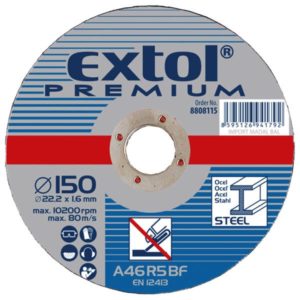 EXTOL PREMIUM csiszoló korong acélhoz, kék; 230×6,0×22,2mm, max 6600 ford/perc [ 8808709 ]