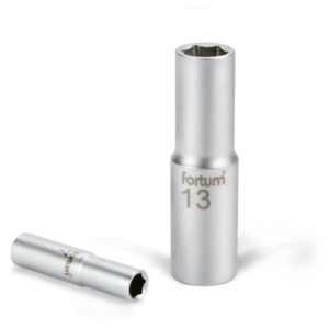 FORTUM dugófej, hosszított, 1/2", 13mm, 61CrV5, mattkróm, 77mm hosszú [ 4700513 ]