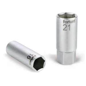 FORTUM gyertyakulcs dugófej 1/2", 61CrV5; 21mm, gumírozott [ 4700901 ]