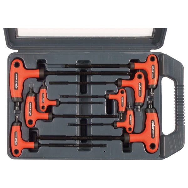 EXTOL PREMIUM torx kulcs klt., 9db ; CV., gumírozott T-nyelű, T10×100, T15×100, T20×100, T25×150, T27×150, T30×150, T40×150, T45×200, [ 8819401 ]