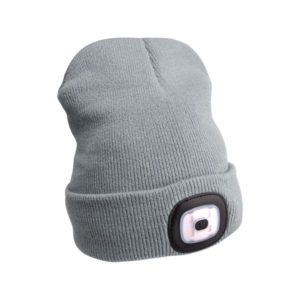 EXTOL sapka, szürke, kötött, kivehető LED homloklámpával, 4×45 Lumen; USB tölthető Li-ion akku, 3 funkció (100%-75%-50% fényerő) [ 43195 ]