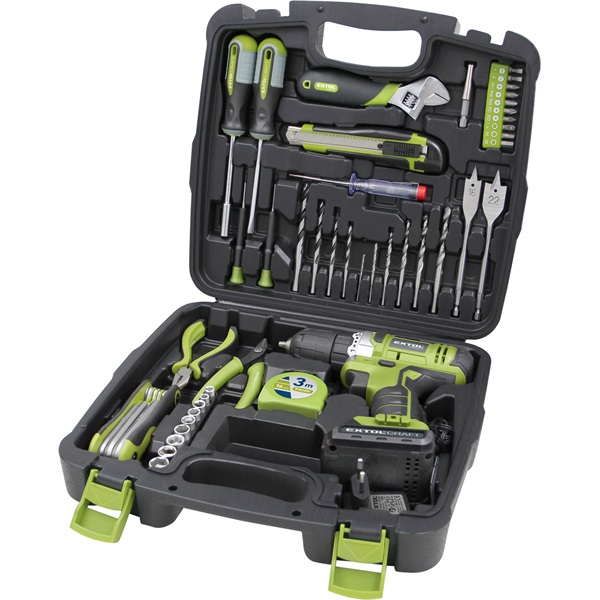 EXTOL CRAFT akkus fúró csavarozó, 12V, Li-ion, 1db 1300 mAh akku + 46 db szerszám klt. [ 422800 ]