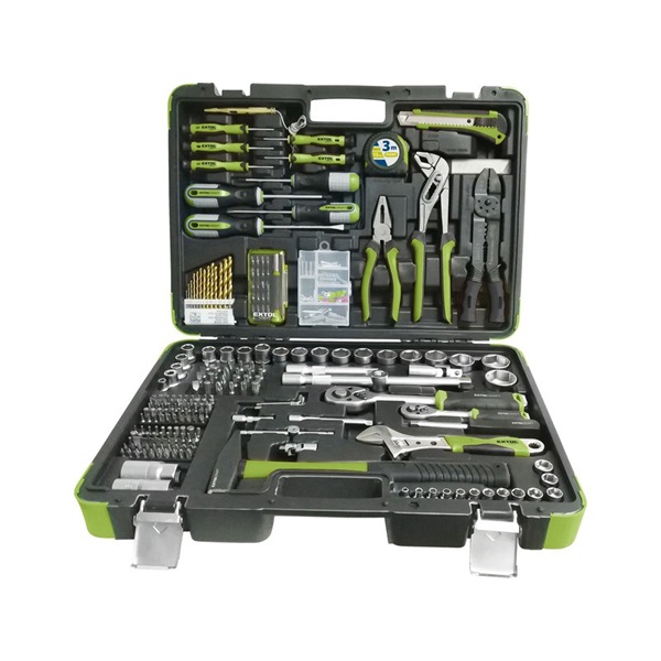 EXTOL CRAFT 3 év szerszámkészlet, CV., racsnis 45fog ; 1/4″ és 1/2″, 303 db, műanyag koffer [ 918303]