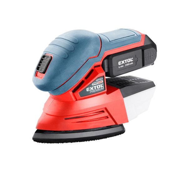 EXTOL PREMIUM  akkus delta csiszoló, Share20V, 20V, Li-ion, 1db akku, 1db töltő, 2000 mAh, 123×95 mm, ford.: 11.000 f/perc [ 8891844 ]