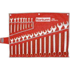 FORTUM csillag-villás kulcs klt. 21db, 6-32mm 61CrV5, mattkróm; 6-7-8-9-10-11-12-13-14-15-16-17-18-19-20-21-22-24-27-30-32mm [ 4730200 ]
