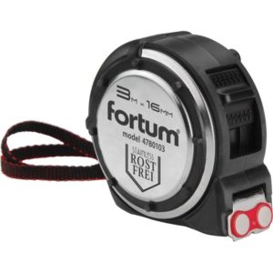 FORTUM mérőszalag, 1 stoppos, ütésálló, rozsdamentes acél ház, gumírozott; 3m×16mm nylon bevonatú szalag, mágneses vég [ 4780103 ]