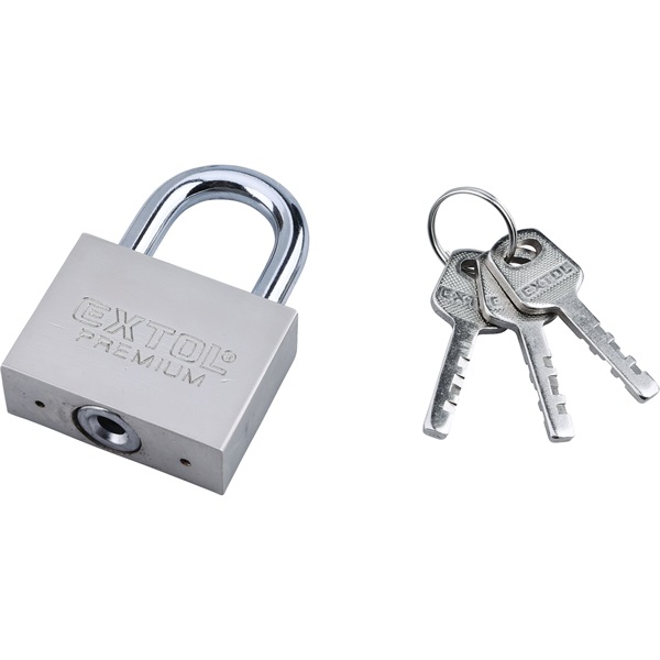 EXTOL PREMIUM lakat, vas, matt nikkel, 3db kulcs; 30mm, edzett acél kengyel, szárátmérő: 5 mm [ 8857403 ]