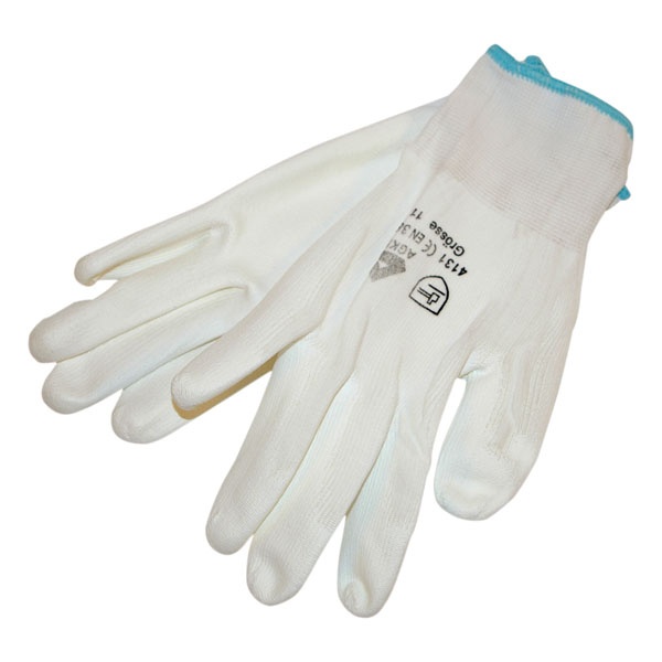 EXTOL Kötött kesztyű fehér nylon, XL-es méret, 10` poliuretánba mártott teny. és ujjhegy., gumírozott mandzsetta [ 865103 ]