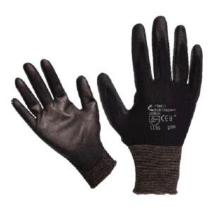 EXTOL Kötött kesztyű fekete nylon, L-es méret 9`, poliuretánba mártott teny. és ujjhegy., gumírozott mandzset [ 865107 ]