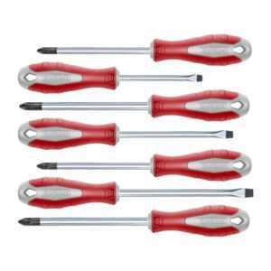 FORTUM csavarhúzó klt., 7db; lapos: 3×75, 5×100, 6×125mm, PH1×100, PH2×125, PZ1×100, PZ2×125, CV. mágneses, papír doboz [ 4740930 ]