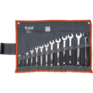 EXTOL PREMIUM csillag-villás kulcs klt., CV., eliptikus, vászon tartóban ; 13db, 6-22mm [ 6733 ]