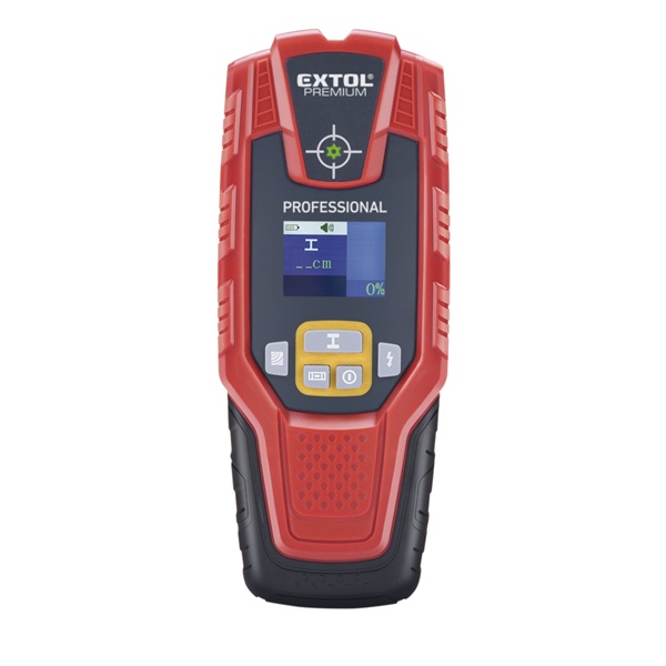 EXTOL PREMIUM digitális detektor, rejtett fém (vas, réz, alu) és fa tárgyak, illetve feszültség alatti vezeték keresésére, LCD kijelző [ 8831321 ]