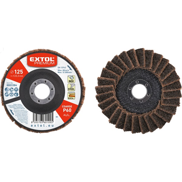 EXTOL PREMIUM lamellás csiszoló INOX, acél és ALU munkadarabok csiszolására, 125×22mm; P60 (darabáras, de csak ötösével rendelhető) [ 8803384 ]