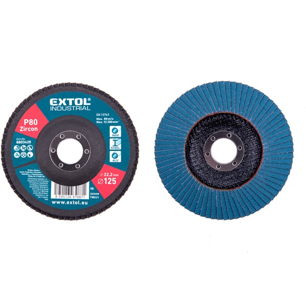 EXTOL INDUSTRIAL lamellás csiszoló INOX, acél és ALU munkadarabok csiszolására, 125×22mm; P80 [ 8803428 ]