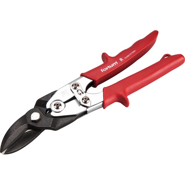 FORTUM lemezvágó olló jobb+egyenes vágáshoz, 255mm, CrMoV, áttételes, HRC 60-62, Tüv/GS, DIN 6438 [ 4770901 ]