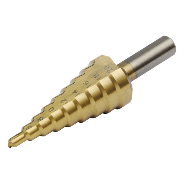 EXTOL CRAFT lépcsős fémfúró, 15 lépcsős (4-32mm, 2mm lépcsők), befogás: 10mm, max. 5mm vastag anyagokhoz, TiN bevonat [ 20055 ]