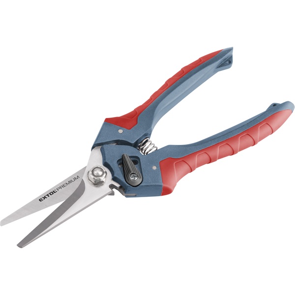 EXTOL PREMIUM olló, univerzális, 210 mm, rozsdamentes acél, 2 komponensű nyél, vágható anyagok: papír, textil, bőr, kötél, vékony drót [ 8855202 ]