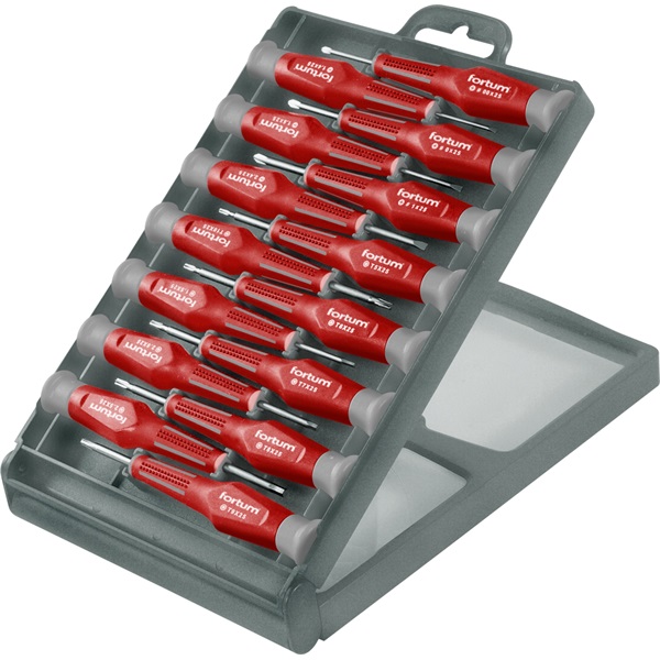 FORTUM órás csavarhúzó klt. 15db, két komponensű ergonomikus markolat, műanyag tartóban [ 4740802 ]
