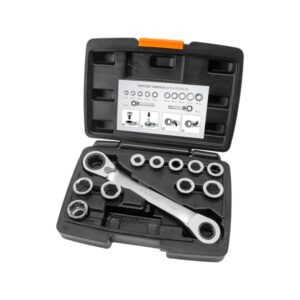 EXTOL PREMIUM racsnis csillag kulcs klt. 11db; cserélhető betétekkel: 8-19mm CrV. 72 foggal, 2 irányú forgás [ 8816101 ]