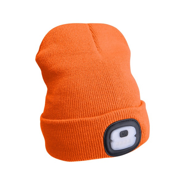EXTOL LIGHT sapka, neon-narancs, kötött, kivehető LED homloklámpával, 4×25 Lumen; USB tölthető Li-ion akku, 3funkció (100%-75%-50%) [ 43455 ]