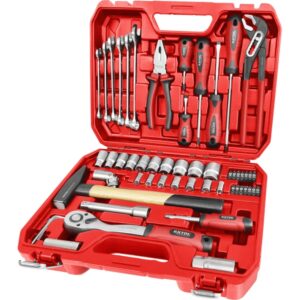 EXTOL PREMIUM szerszám és dugókulcs klt., 55 db; 1/2" racsnis hajtókar (45 fog), dugófejek, BIT-ek, csavarhúzók, csillag-villás kulcs. [ 8818420 ]