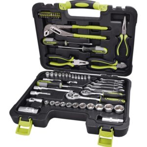 EXTOL CRAFT szerszámkészlet, 65db, 1/4"+3/8" CV.; dugókulcsok, racsnis kar, fogók, csavarhúzók, villás kulcsok, BIT-ek [ 6598 ]