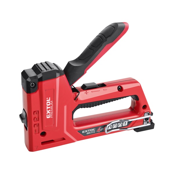 EXTOL PREMIUM tűzőgép 10,6 és 11,3mm×6-14mm, kapcsok, U-szeg és szeg,4-az-1-ben funkció; festett ALU ház, biztonsági zár [ 8851112 ]