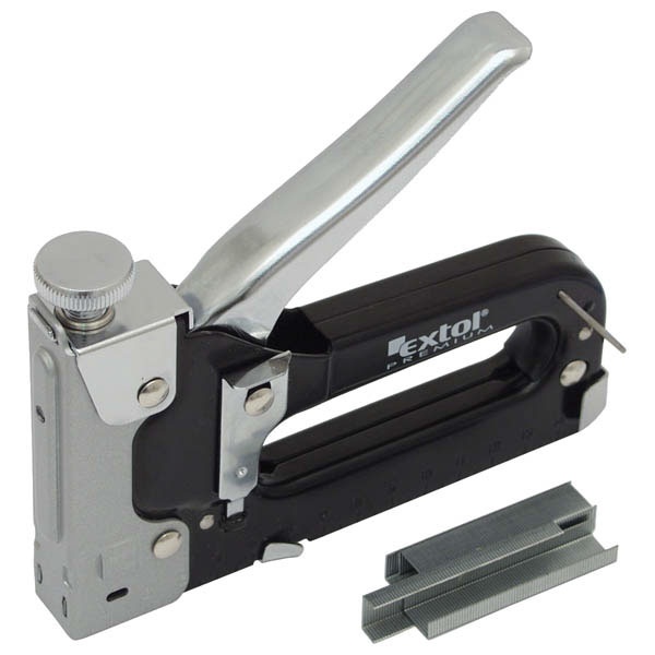 EXTOL PREMIUM tűzőgép 11,3mm×4-14mm, TÜV/GS; feketére festett szénacél ház, hátsó töltés, biztonsági zár [ 8851100 ]