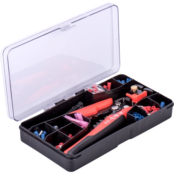 EXTOL PREMIUM  vezeték csupaszító (blankoló) és krimpelő fogó klt., 231 db, automata: 0,2-6 mm2, 205mm, CR12MoV [ 8831126 ]