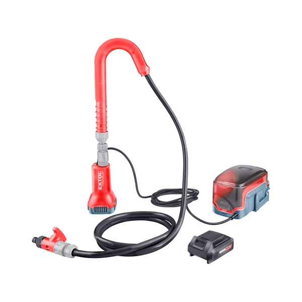 EXTOL PREMIUM akkus esővíz (hordóürítő) szivattyú, kivezetőcsővel, Share20V, 80W, szállító telj: 1,9 m3/h, Li-ion, 1db akku+töltő[ 8891930 ]