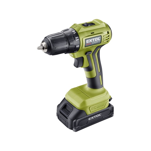 EXTOL CRAFT akkus fúrócsavarozó, Power Share, kefementes motor, kofferban; 2db 2000 mAh Li-ion akku + 1 db töltő[ 402450 ]