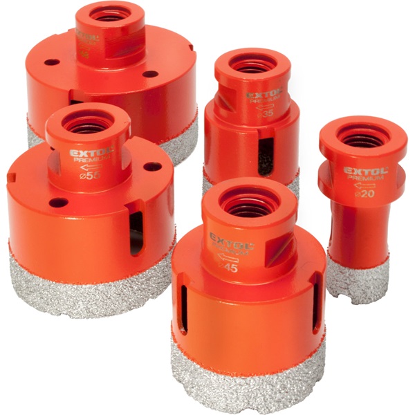 EXTOL PREMIUM körkivágó csempére klt. 5 db, gyémánt vágóél; 20-68mm × M14, sarokcsiszolóba fogható[ 8802995 ]