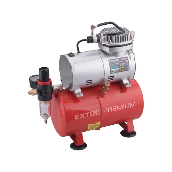 EXTOL PREMIUM olajmentes légkompresszor, 230V/150W, 4 bar, 23 l/perc, 3l tank, airbrush festéshez [ 8895301 ]